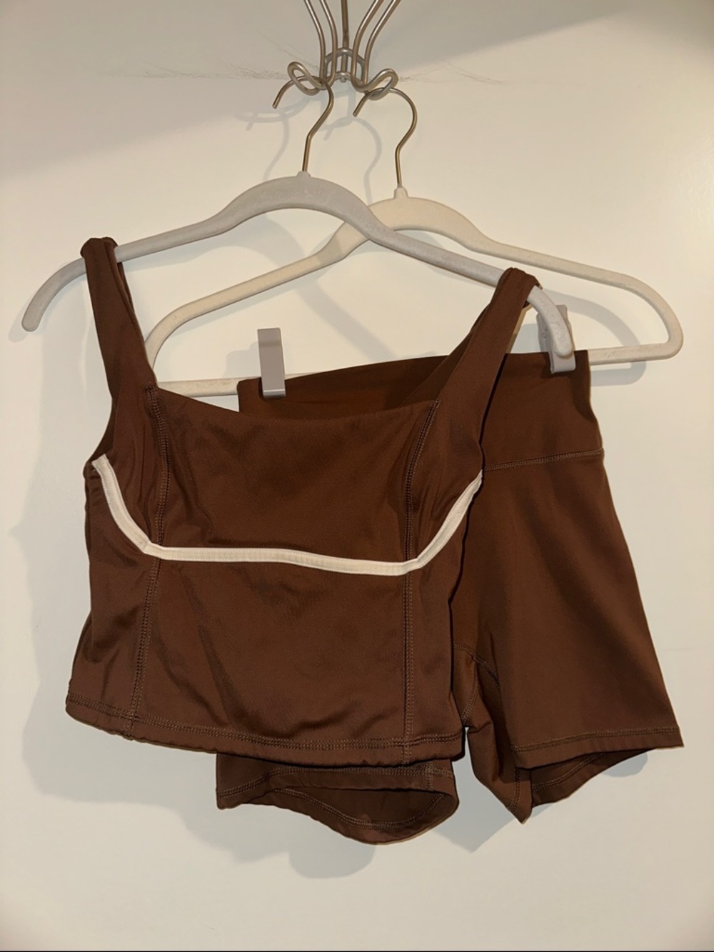 Monday Swimwear Brown Two-Piece Tankini Top and Shorts Set with White Trim